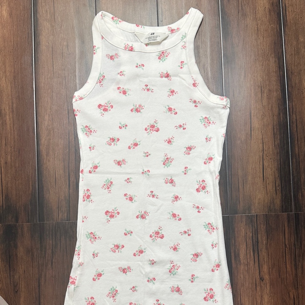 H&M GIRL RIBBED FLORAL DRESS
